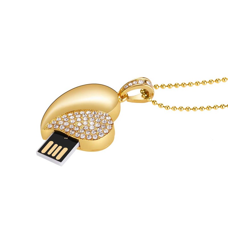 GARRULAX USB Flash Drive, Diamond Heart 8GB / 16GB / 32GB USB2.0 Waterproof USB Memory Stick Date Storage Pendrive Thumb Drives (16GB, Gold Heart) - Image 2